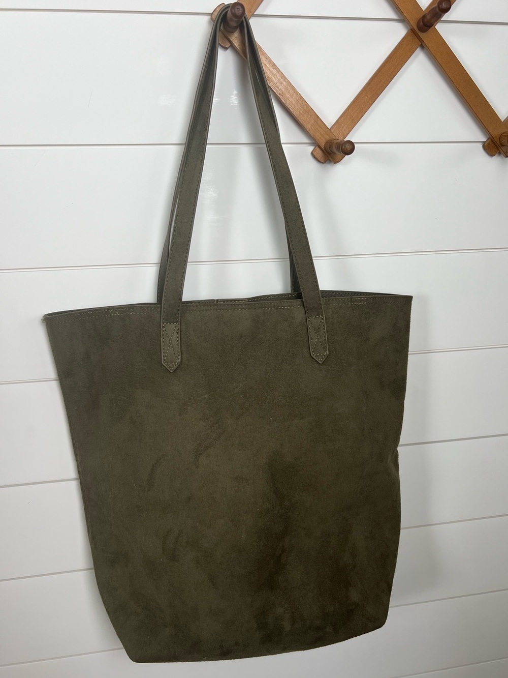 Old Navy Faux Suede Tote Bag Olive Green Large Shoulder Bag